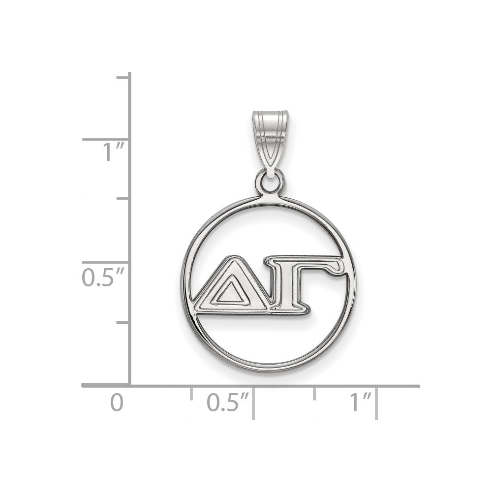 Sterling Silver Rhodium Plated Logoart Delta Gamma Sorority Greek Letters Medium Circle Pendant