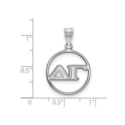 Sterling Silver Rhodium Plated Logoart Delta Gamma Sorority Greek Letters Medium Circle Pendant