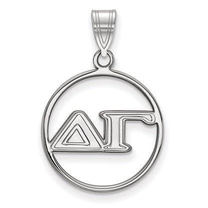 Sterling Silver Rhodium Plated Logoart Delta Gamma Sorority Greek Letters Medium Circle Pendant