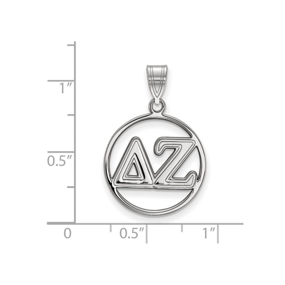 Sterling Silver Rhodium Plated Logoart Delta Zeta Sorority Greek Letters Medium Circle Pendant