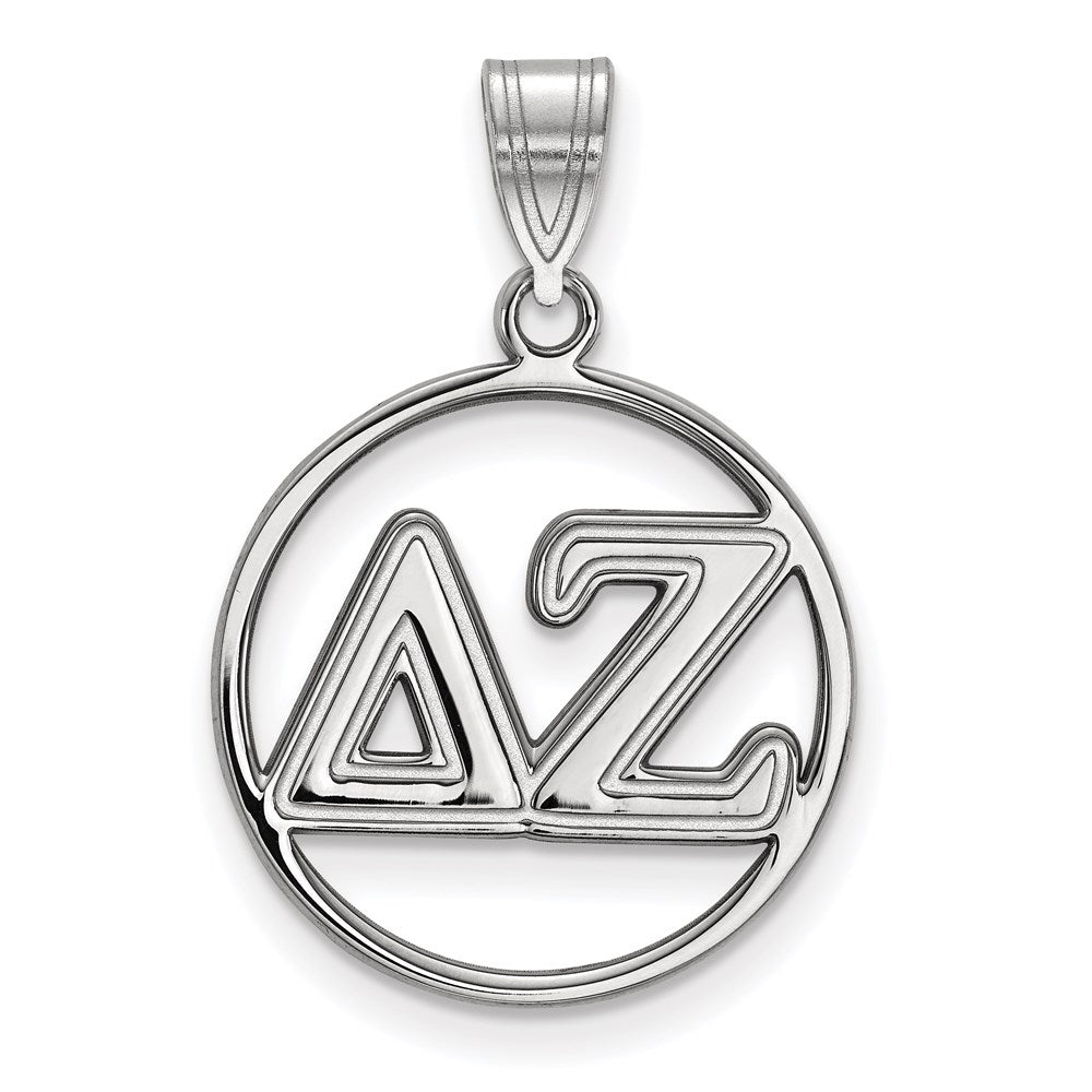 Sterling Silver Rhodium Plated Logoart Delta Zeta Sorority Greek Letters Medium Circle Pendant
