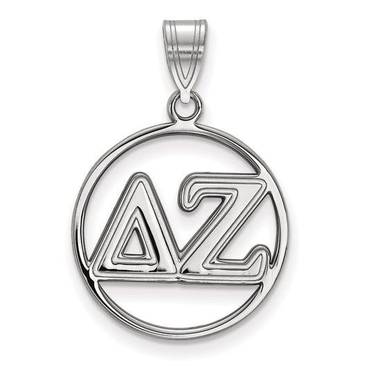 Sterling Silver Rhodium Plated Logoart Delta Zeta Sorority Greek Letters Medium Circle Pendant