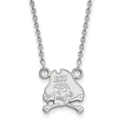 Sterling Silver Rhodium Plated Logoart East Carolina University Pirate Small Pendant 18 Inch Necklace