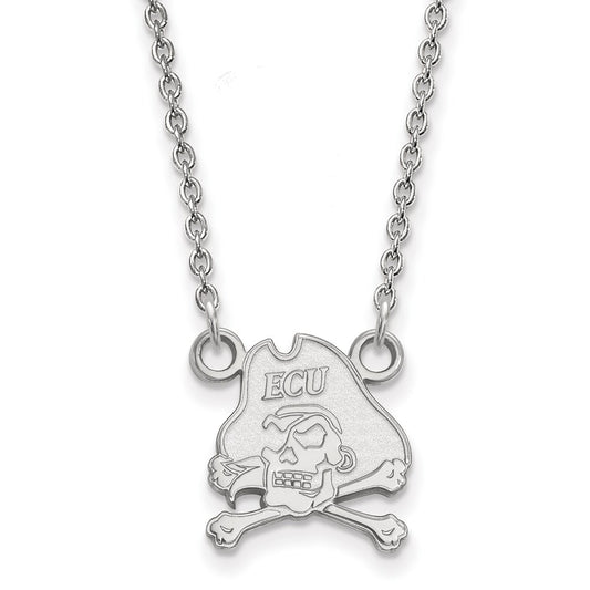 Sterling Silver Rhodium Plated Logoart East Carolina University Pirate Small Pendant 18 Inch Necklace