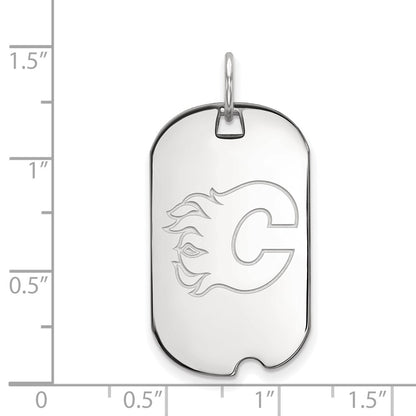 Sterling Silver Rhodium Plated Nhl Logoart Calgary Flames Small Dog Tag Pendant