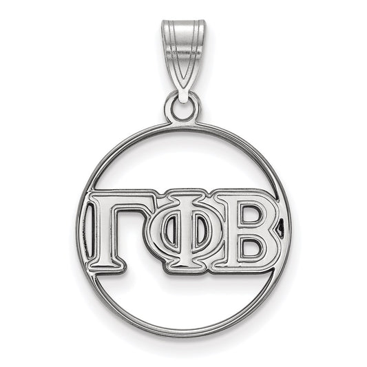 Sterling Silver Rhodium Plated Logoart Gamma Phi Beta Sorority Greek Letters Medium Circle Pendant