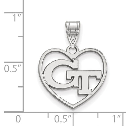 Sterling Silver Rhodium Plated Logoart Georgia Institute Of Technology G T Heart Pendant