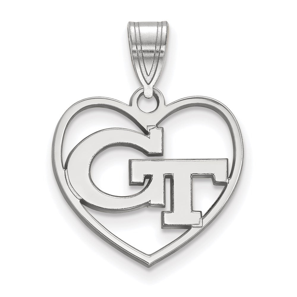 Sterling Silver Rhodium Plated Logoart Georgia Institute Of Technology G T Heart Pendant