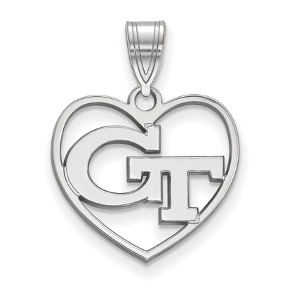 Sterling Silver Rhodium Plated Logoart Georgia Institute Of Technology G T Heart Pendant