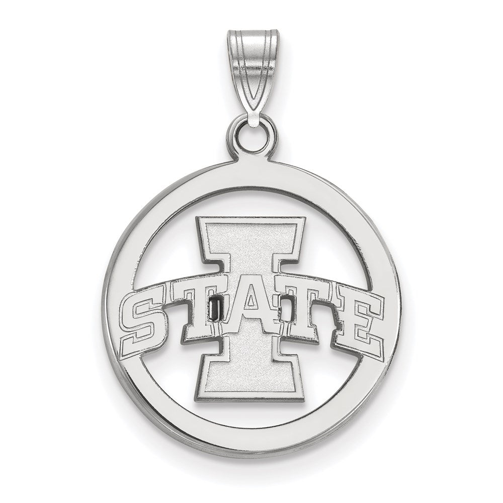 Sterling Silver Rhodium Plated Logoart Iowa State University Medium Circle Pendant