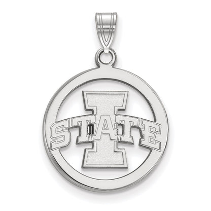 Sterling Silver Rhodium Plated Logoart Iowa State University Medium Circle Pendant