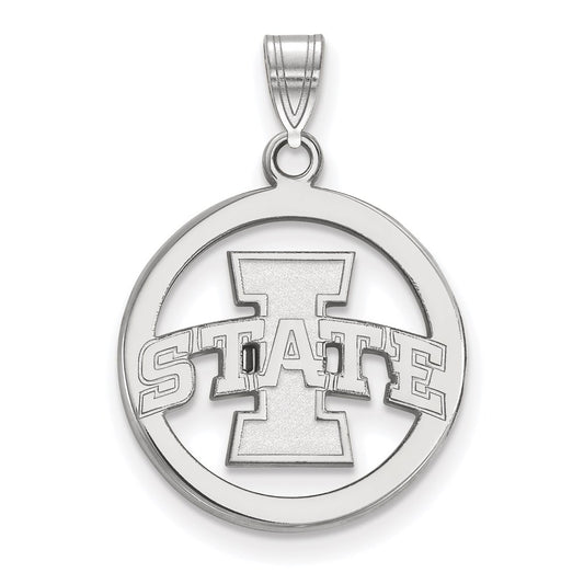 Sterling Silver Rhodium Plated Logoart Iowa State University Medium Circle Pendant