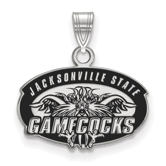 Sterling Silver Rhodium Plated Logoart Jacksonville State University Small Enameled Pendant