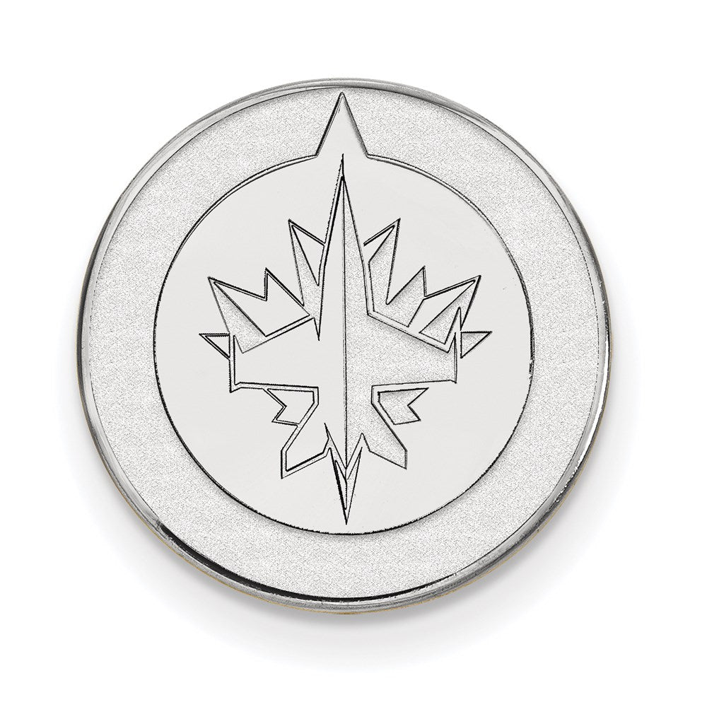 Sterling S. Rh-P Nhl Logoart Winnipeg Jets Black Leather Oval Key Chain