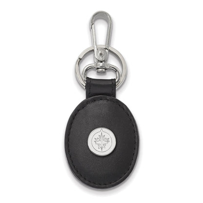 Sterling S. Rh-P Nhl Logoart Winnipeg Jets Black Leather Oval Key Chain