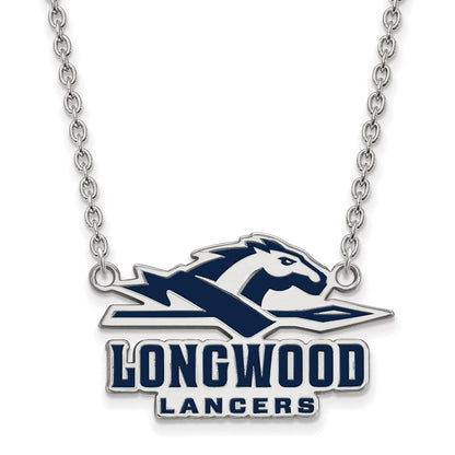 Sterling Silver Rhodium Plated Logoart Longwood University Lancers Large Enameled Pendant 18 Inch Necklace