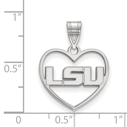 Sterling Silver Rhodium Plated Logoart Louisiana State University L S U Heart Pendant