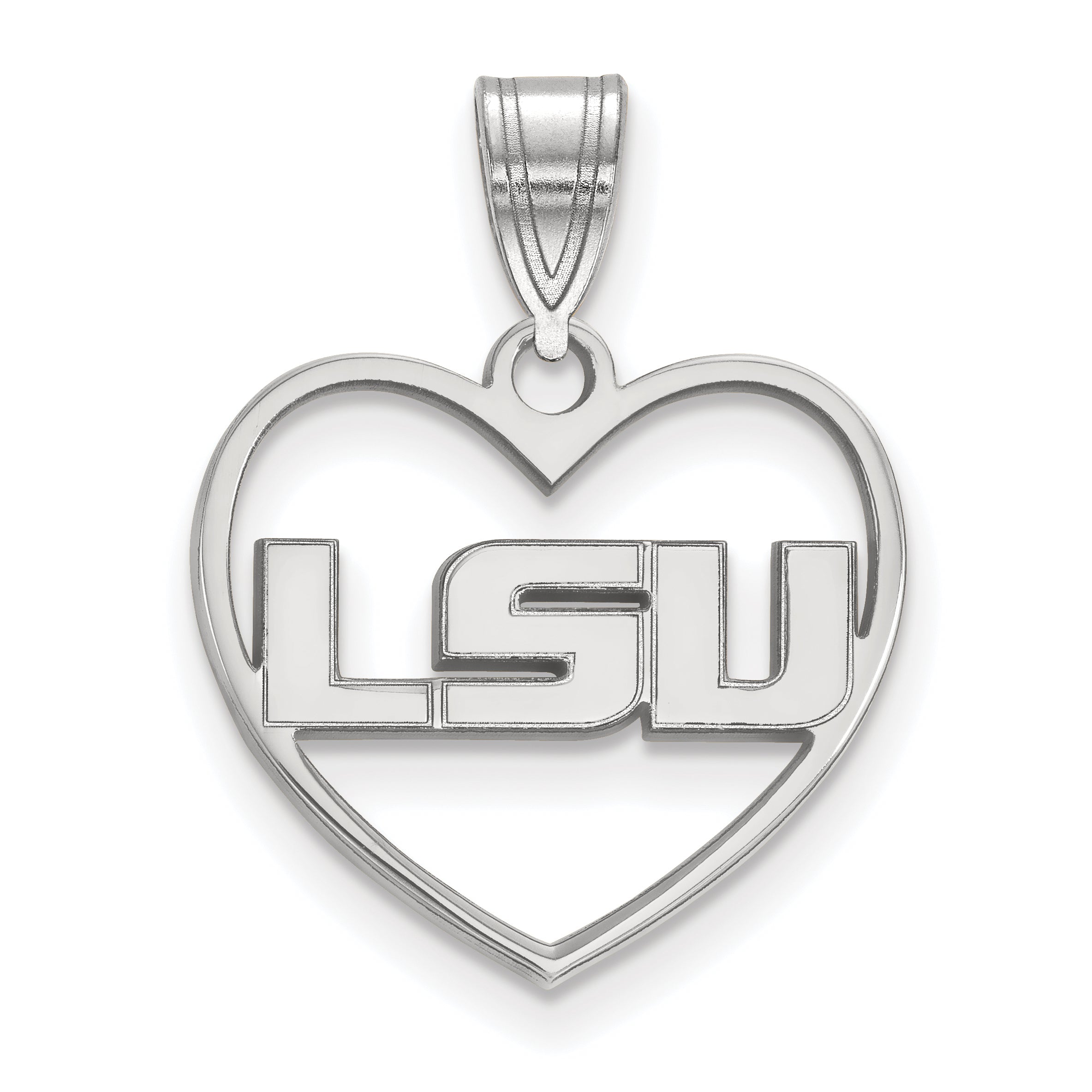 Sterling Silver Rhodium Plated Logoart Louisiana State University L S U Heart Pendant