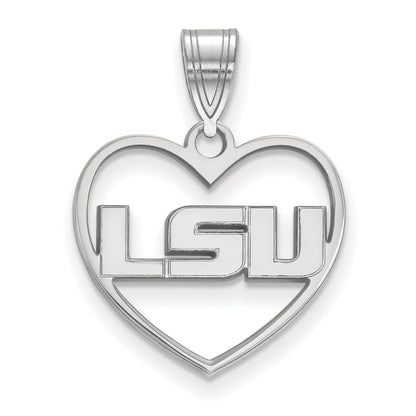 Sterling Silver Rhodium Plated Logoart Louisiana State University L S U Heart Pendant