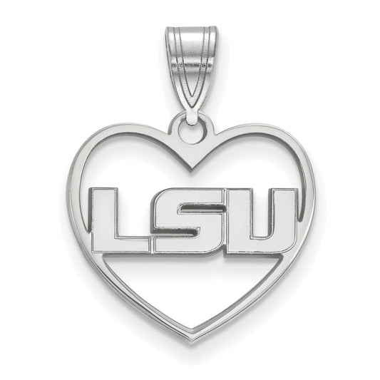Sterling Silver Rhodium Plated Logoart Louisiana State University L S U Heart Pendant