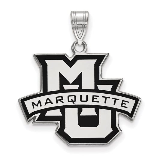 Sterling Silver Rhodium Plated Logoart Marquette University Large Enameled Pendant