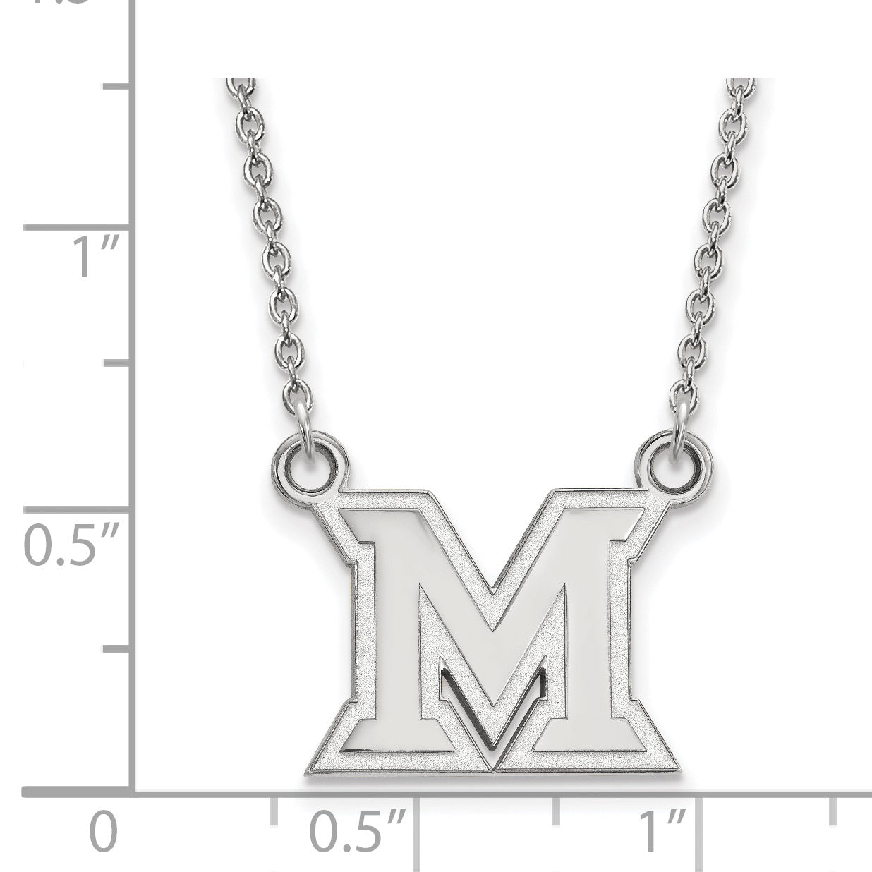 Sterling Silver Rhodium Plated Logoart Miami University Ohio Letter M Small Pendant 18 Inch Necklace