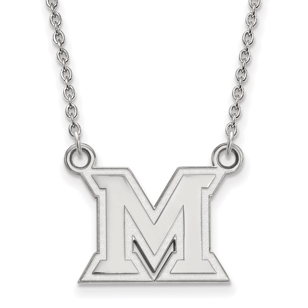 Sterling Silver Rhodium Plated Logoart Miami University Ohio Letter M Small Pendant 18 Inch Necklace