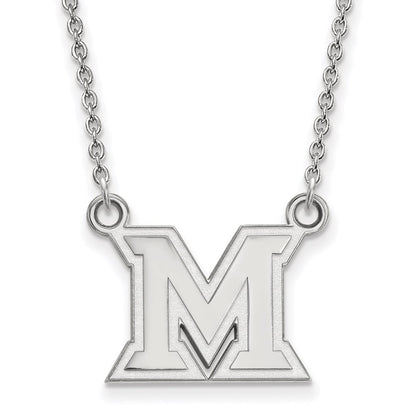 10K White Gold Logoart Miami University Ohio Letter M Small Pendant 18 Inch Necklace