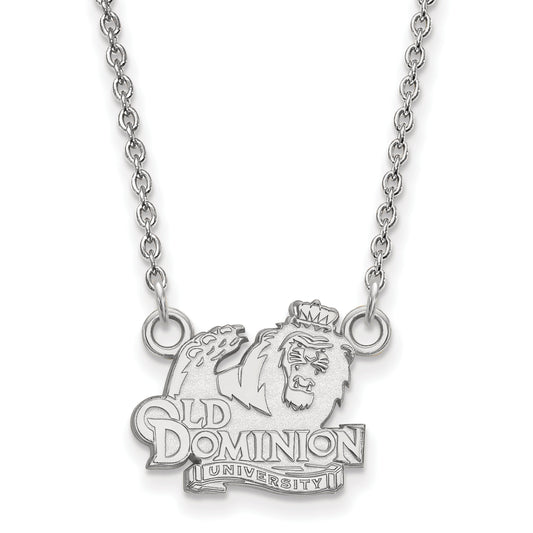 Sterling Silver Rhodium Plated Logoart Old Dominion University Small Pendant 18 Inch Necklace
