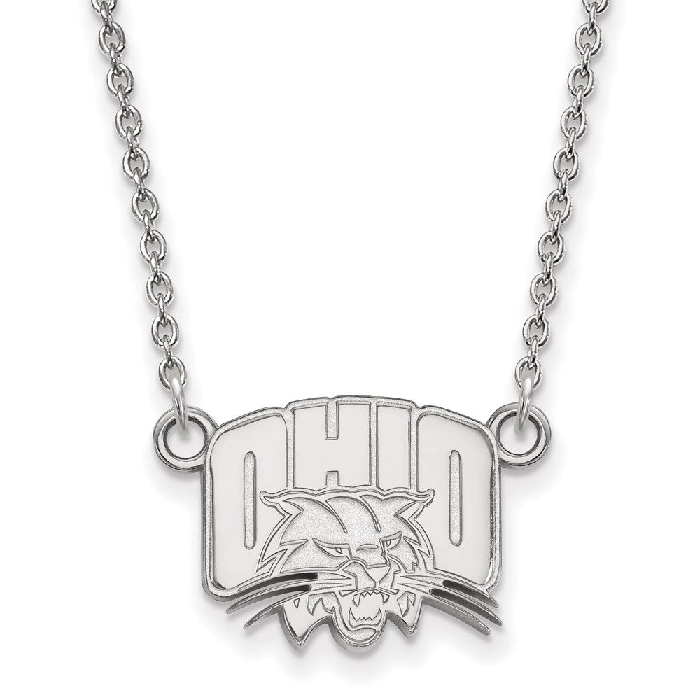 Sterling Silver Rhodium Plated Logoart Ohio University Small Pendant 18 Inch Necklace