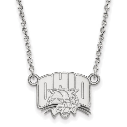 Sterling Silver Rhodium Plated Logoart Ohio University Small Pendant 18 Inch Necklace