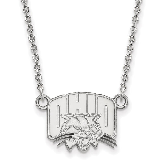 Sterling Silver Rhodium Plated Logoart Ohio University Small Pendant 18 Inch Necklace