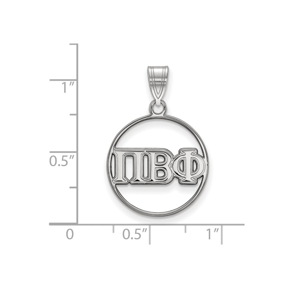 Sterling Silver Rhodium Plated Logoart Pi Beta Phi Sorority Greek Letters Medium Circle Pendant