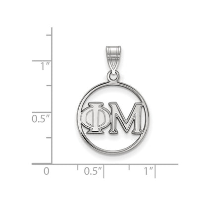 Sterling Silver Rhodium Plated Logoart Phi Mu Sorority Greek Letters Small Circle Pendant