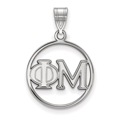 Sterling Silver Rhodium Plated Logoart Phi Mu Sorority Greek Letters Small Circle Pendant