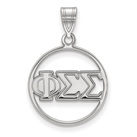 Sterling Silver Rhodium Plated Logoart Phi Sigma Sorority Greek Letters Medium Circle Pendant