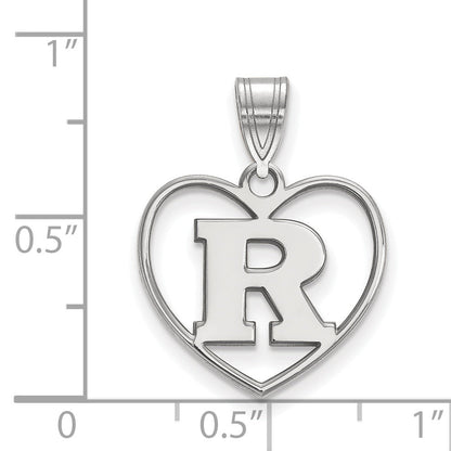 Sterling Silver Rhodium Plated Logoart Rutgers University Letter R Heart Pendant