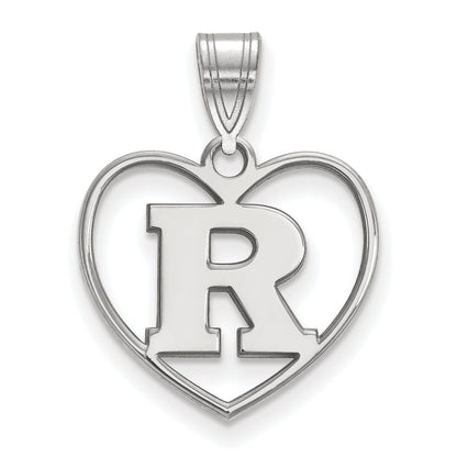 Sterling Silver Rhodium Plated Logoart Rutgers University Letter R Heart Pendant
