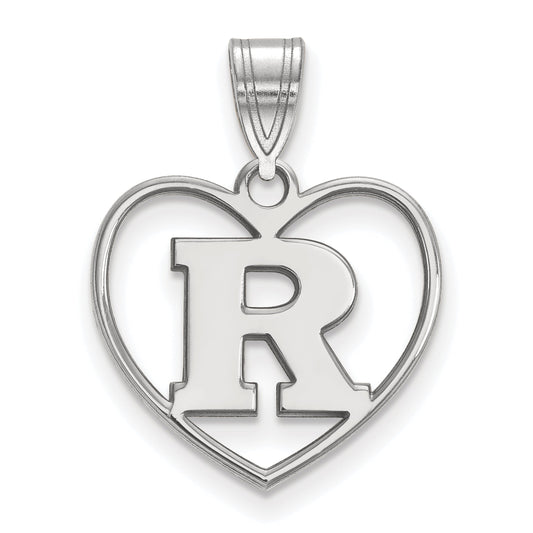 Sterling Silver Rhodium Plated Logoart Rutgers University Letter R Heart Pendant