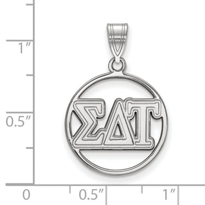 Sterling Silver Rhodium Plated Logoart Sigma Delta Tau Sorority Greek Letters Medium Circle Pendant