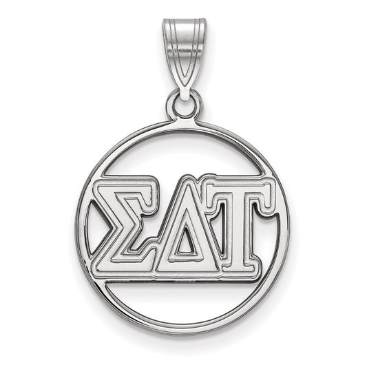 Sterling Silver Rhodium Plated Logoart Sigma Delta Tau Sorority Greek Letters Medium Circle Pendant