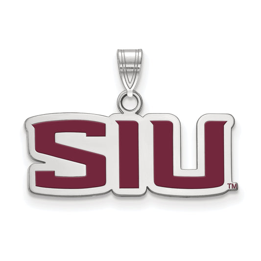 Sterling Silver Rhodium Plated Logoart Southern Illinois University S I U Small Enameled Pendant