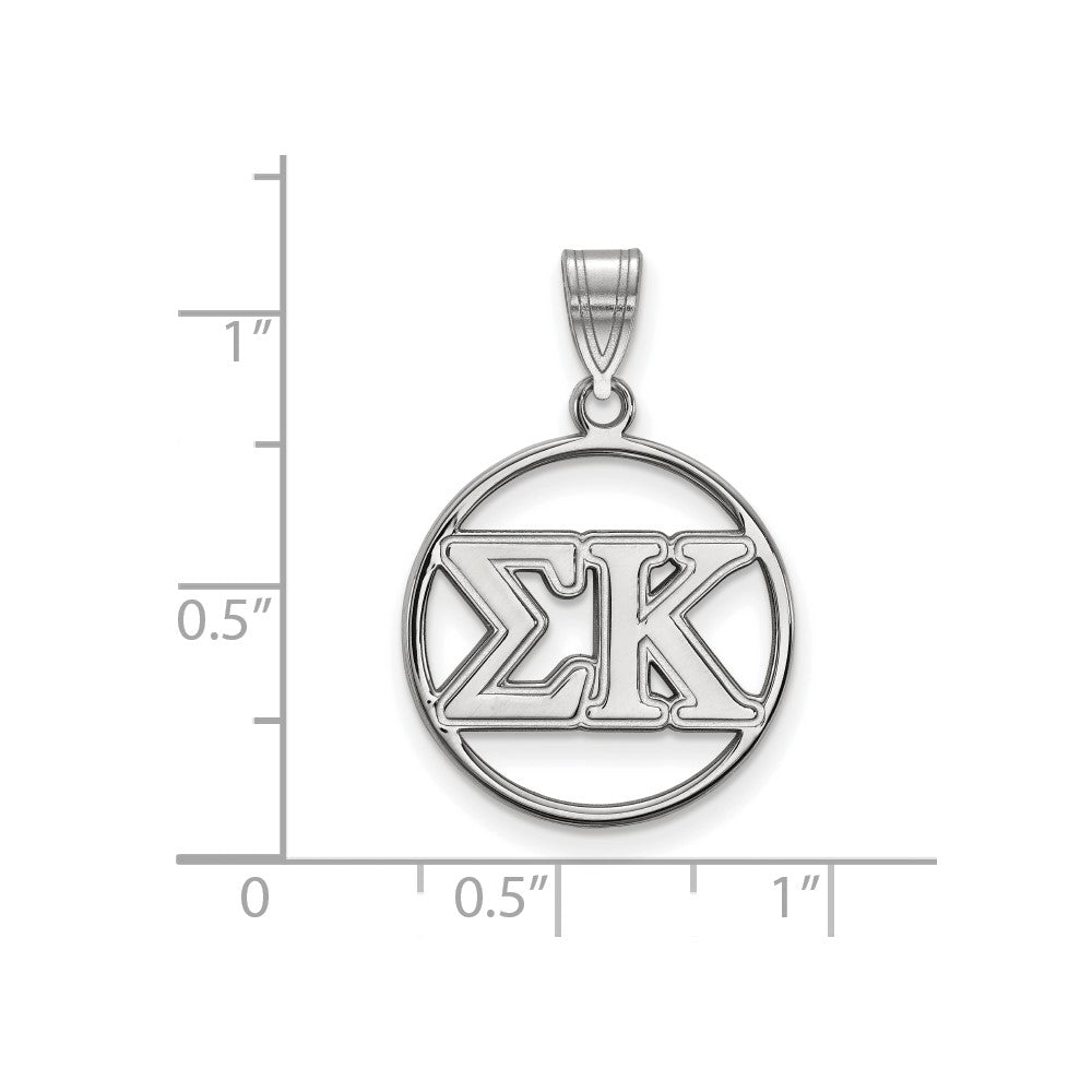 Sterling Silver Rhodium Plated Logoart Sigma Kappa Sorority Greek Letters Medium Circle Pendant