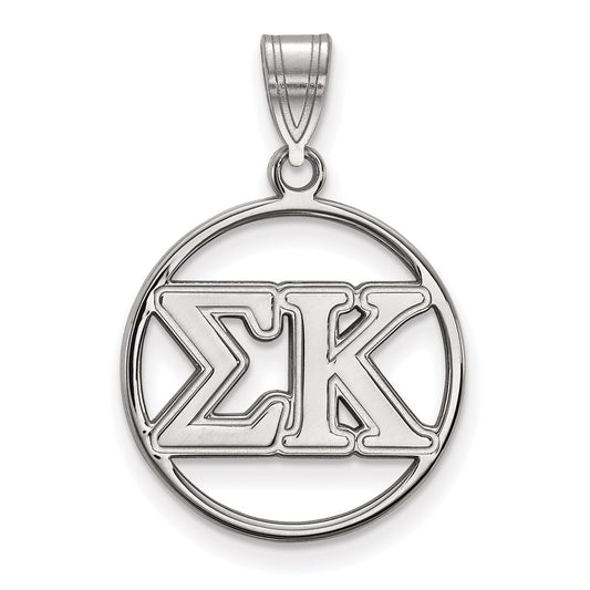 Sterling Silver Rhodium Plated Logoart Sigma Kappa Sorority Greek Letters Medium Circle Pendant