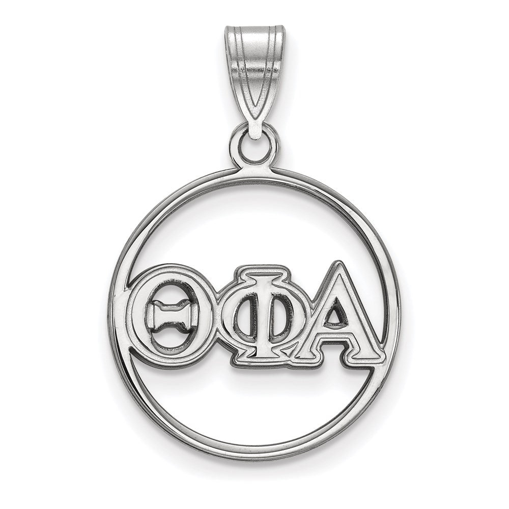 Sterling Silver Rhodium Plated Logoart Theta Phi Alpha Sorority Greek Letters Medium Circle Pendant
