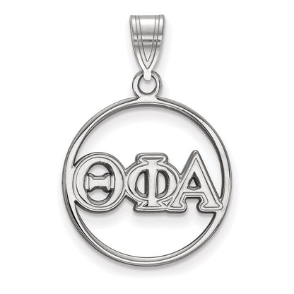 Sterling Silver Rhodium Plated Logoart Theta Phi Alpha Sorority Greek Letters Medium Circle Pendant