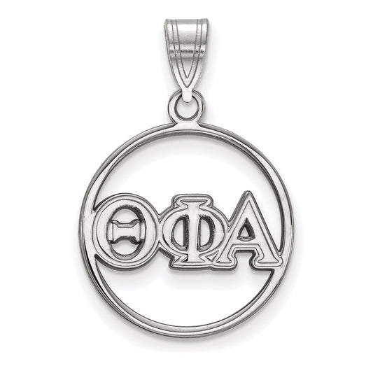 Sterling Silver Rhodium Plated Logoart Theta Phi Alpha Sorority Greek Letters Medium Circle Pendant
