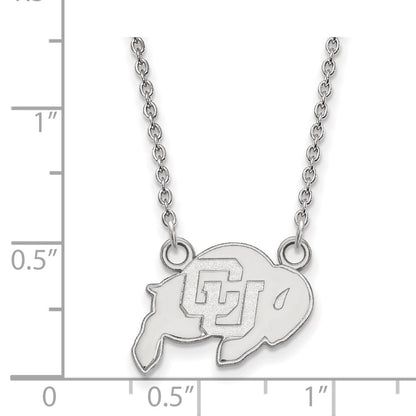 Sterling Silver Rhodium Plated Logoart University Of Colorado Buffalo Small Pendant 18 Inch Necklace