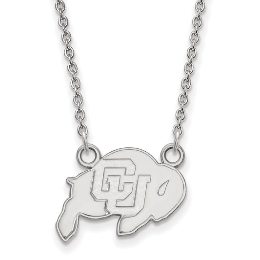 Sterling Silver Rhodium Plated Logoart University Of Colorado Buffalo Small Pendant 18 Inch Necklace