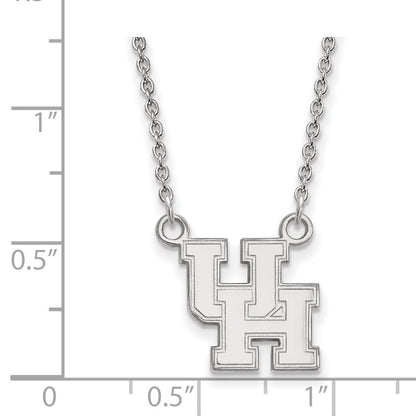 Sterling Silver Rhodium Plated Logoart University Of Houston U H Small Pendant 18 Inch Necklace